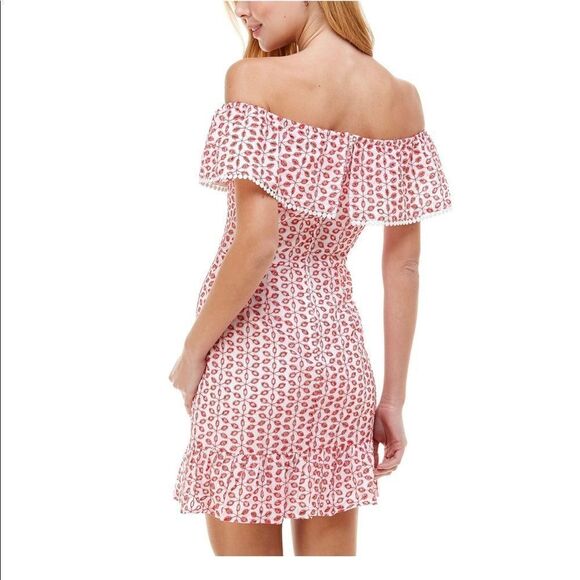 CITY STUDIO Womens Red Eyelet Off Shoulder Above The Knee Dress size 7 - Picture 2 of 5